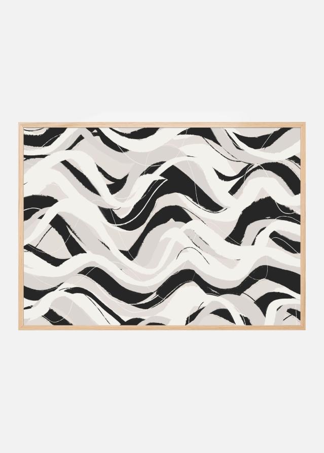 White Black Waves Pattern Square Poszter