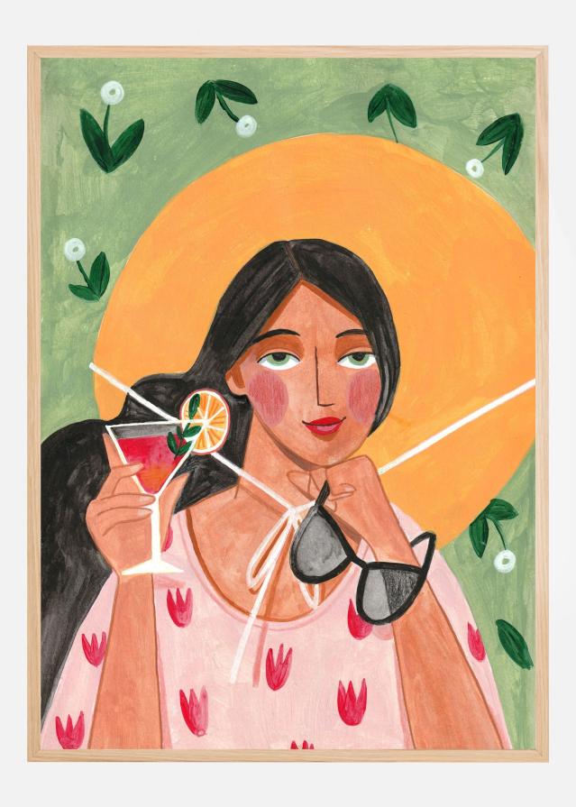 Abstract Modern Bohemian Woman with Cocktail Poszter