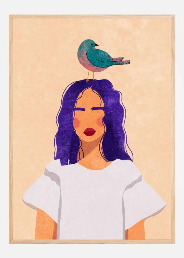 Girl with bird Poszter