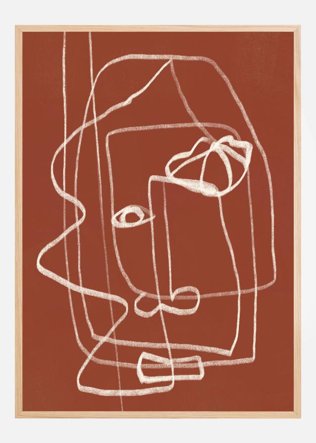 Line art abstract portrait terracotta 03 Poszter