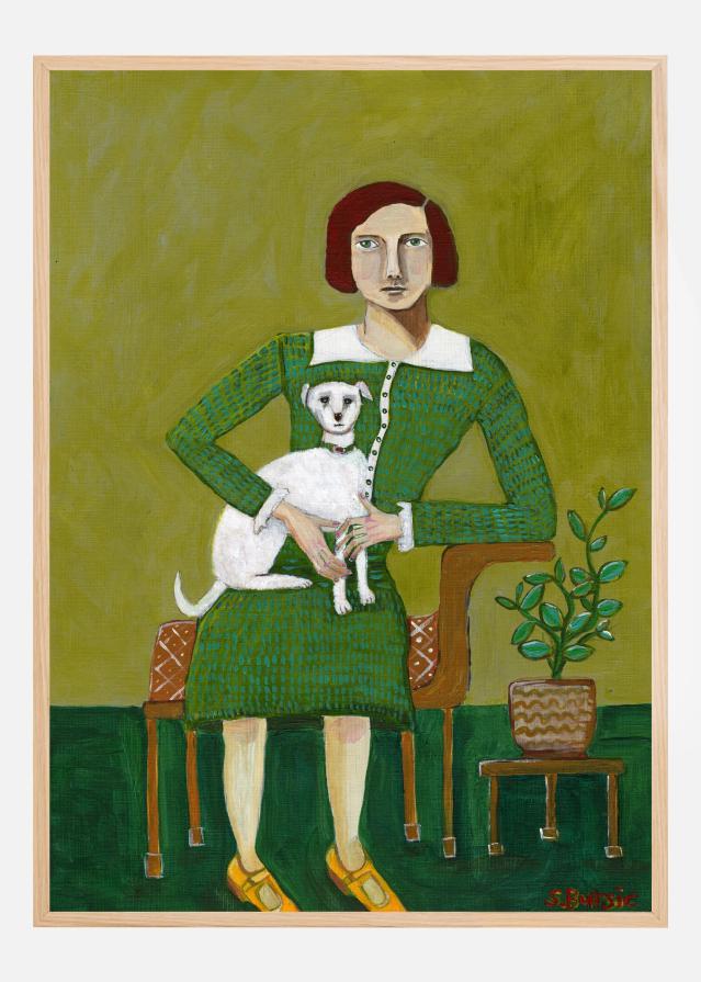 Vintage Lady with her white dog Poszter