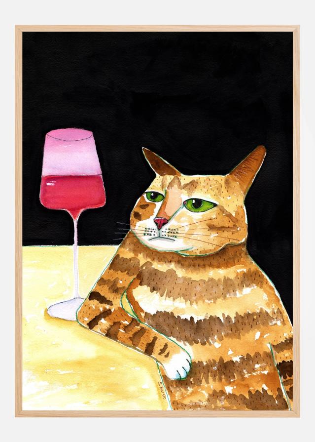Cat Friday Night Drinks Wine Funny Cat Humour Poszter