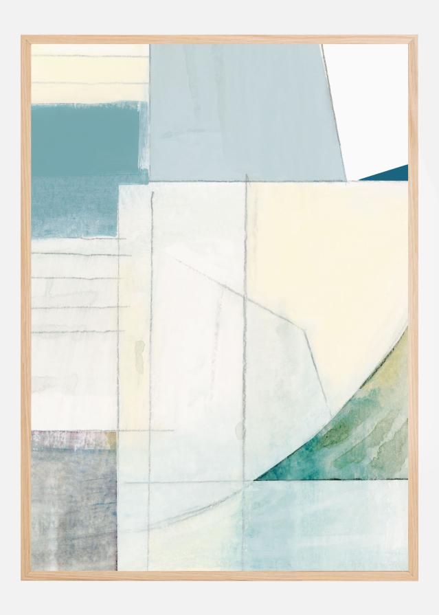 Abstract Blue and White Shapes Poszter