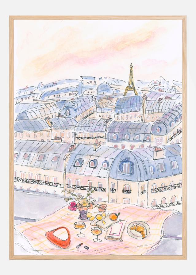 Parisian Rooftop Picnic With Eiffel Tower Views Poszter