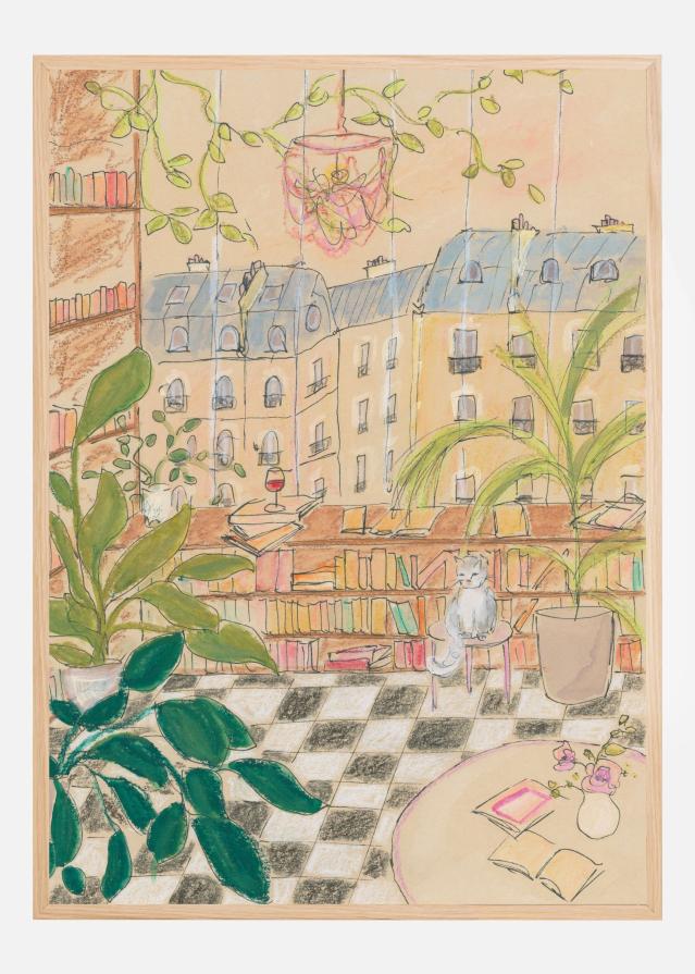 Antique Parisian Book Store Cat Poszter