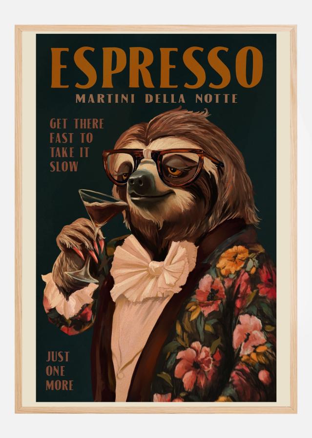 Art Deco Espresso Martini Drinking Sloth Poszter