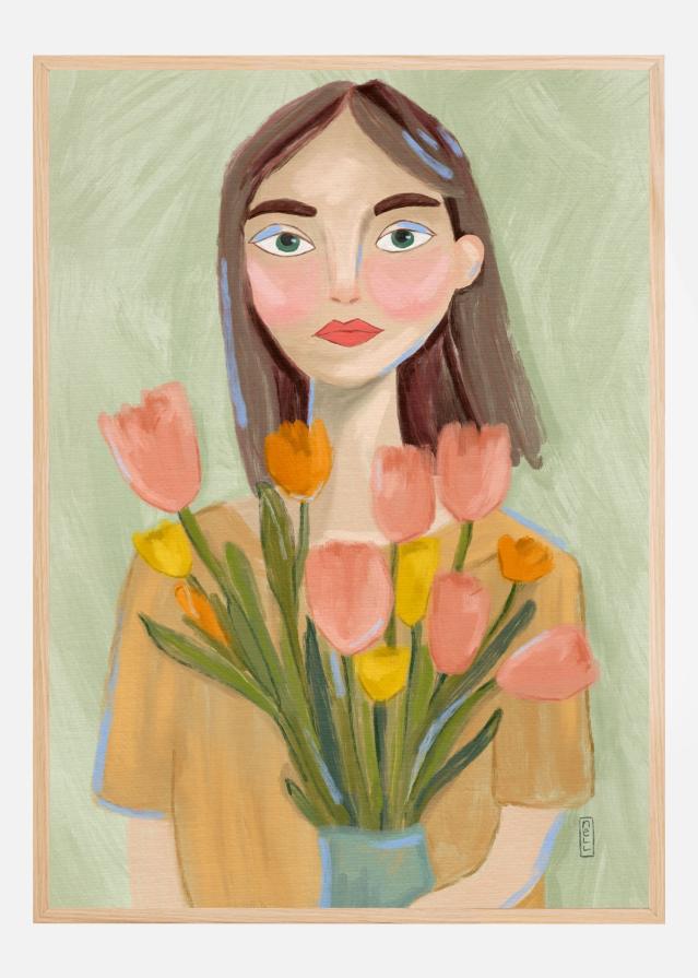 A Girl with Tulips Poszter