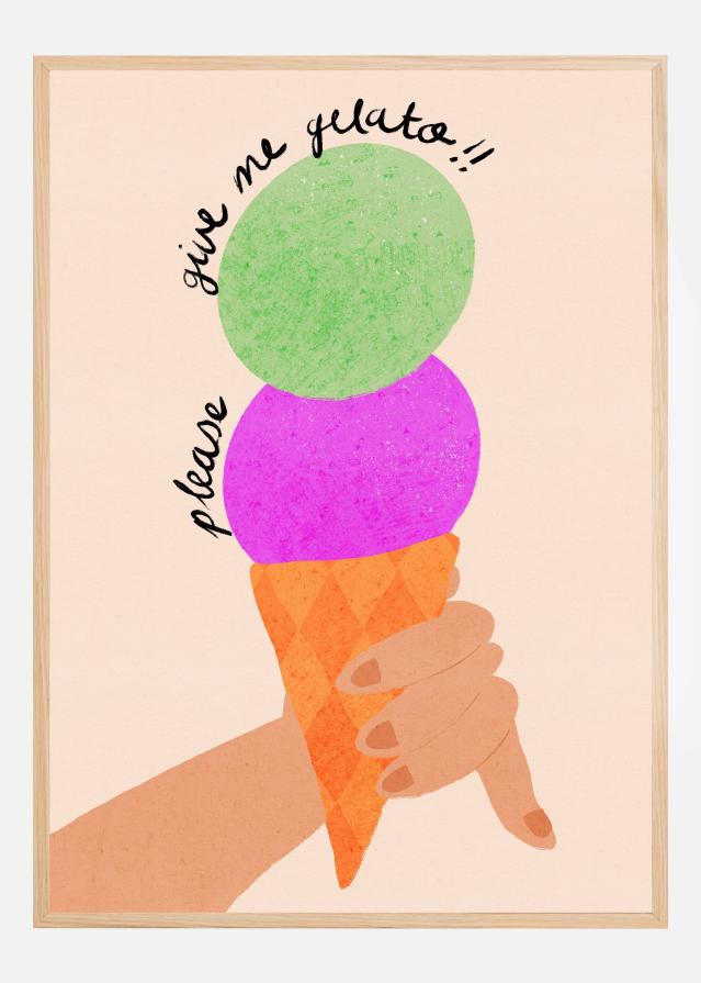 Please Give Me Gelato Ice Cream Typography Blueberry and Mint Poszter
