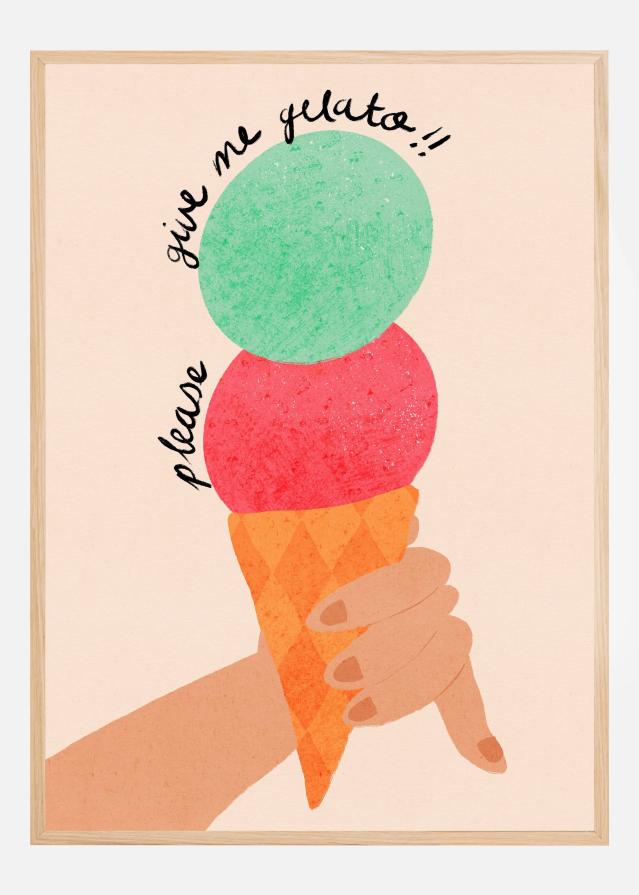 Please Give Me Gelato Ice Cream Typography Strawberry and Mint Poszter