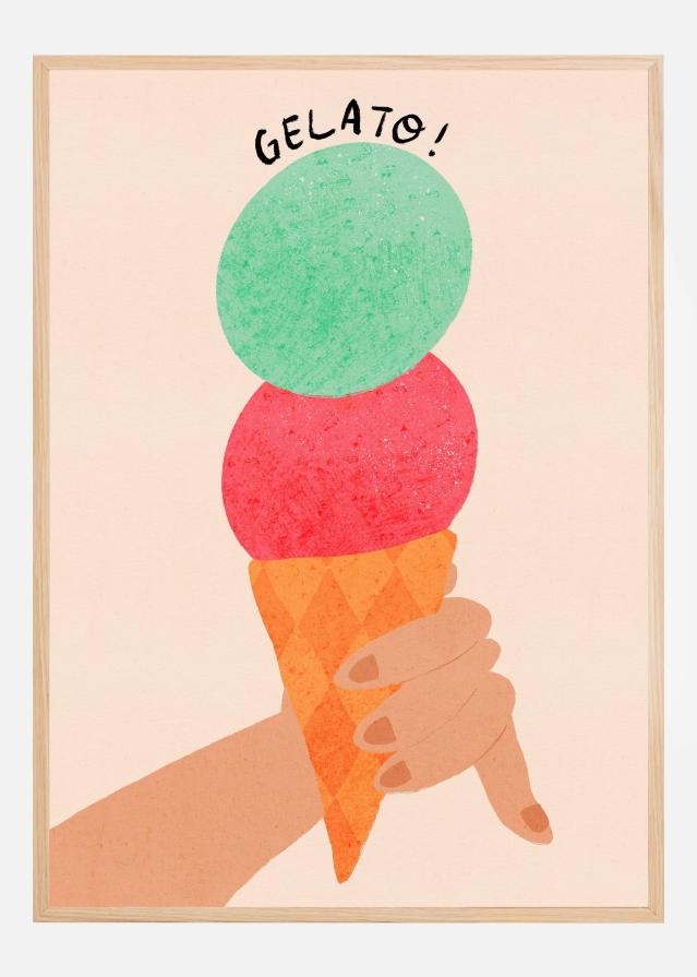 Gelato Strawberry and Mint Italy Ice Cream Typography Poszter