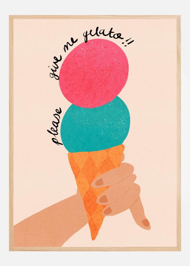 Please Give Me Gelato Ice Cream Typography Strawberry and Bubblegum Poszter