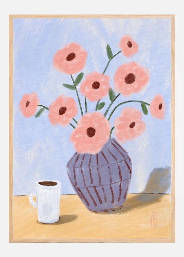 Coffee and Flowers Simple Still Life Painting Poszter