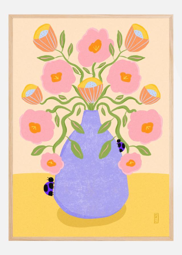 Summer Retro Flowers in a Vase Poszter