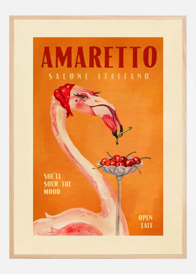 Amaretto Flamingo Art Deco Italian Cafe Travel Art Poszter