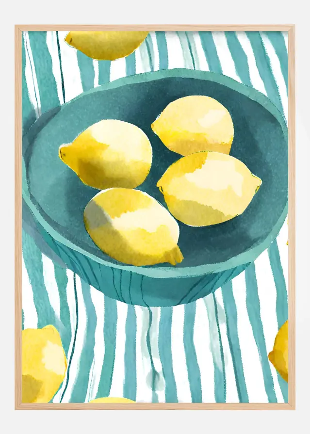 Zitronen in türkisfarbener Schale Poszter
