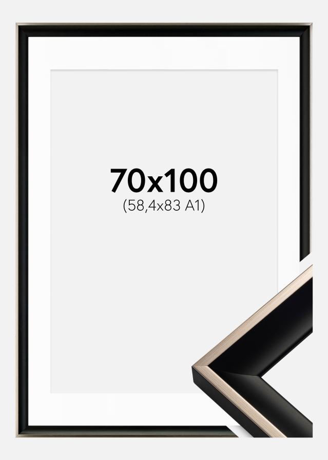 Keret Öjaren Fekete-Ezüst 70x100 cm - Paszpartu Fehér 59,4x84 cm (A1)