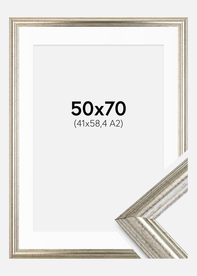 Keret Västkusten Ezüst 50x70 cm - Paszpartu Fehér 42x59,4 cm (A2)