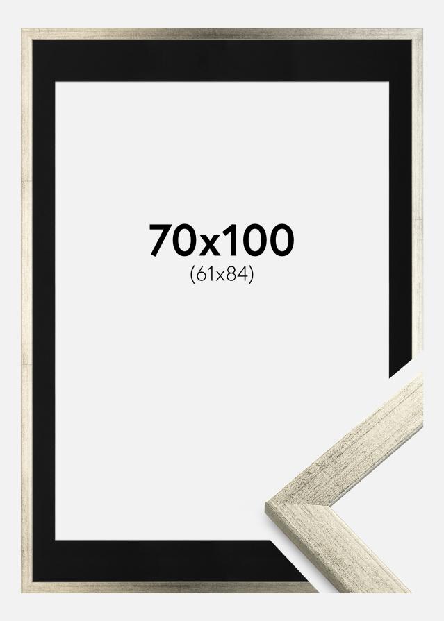 Keret Elegáns Ezüst 70x100 cm - Paszpartu Fekete 62x85 cm