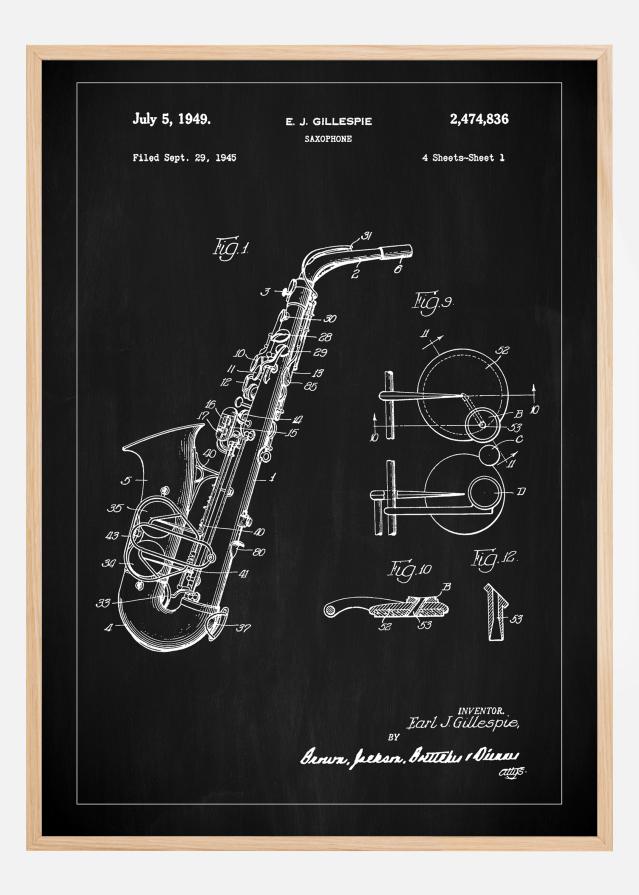 Patent Print - Saxophone - Black Poszter