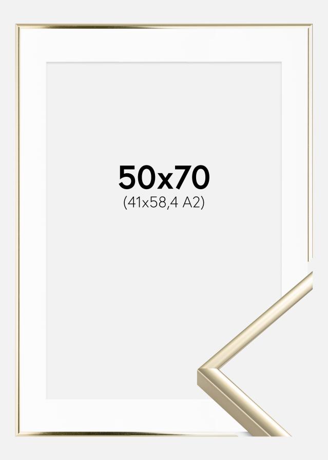 Keret Alumínium Csiszolt Arany 50x70 cm - Paszpartu Fehér 42x59,4 cm (A2)