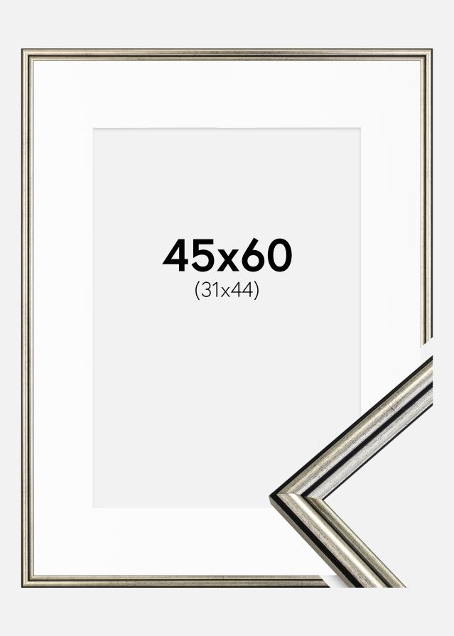 Keret Horndal Ezüst 45x60 cm - Paszpartu Fehér 32x45 cm