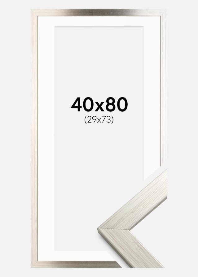 Keret Ezüst Wood 40x80 cm - Paszpartu Fehér 30x74 cm