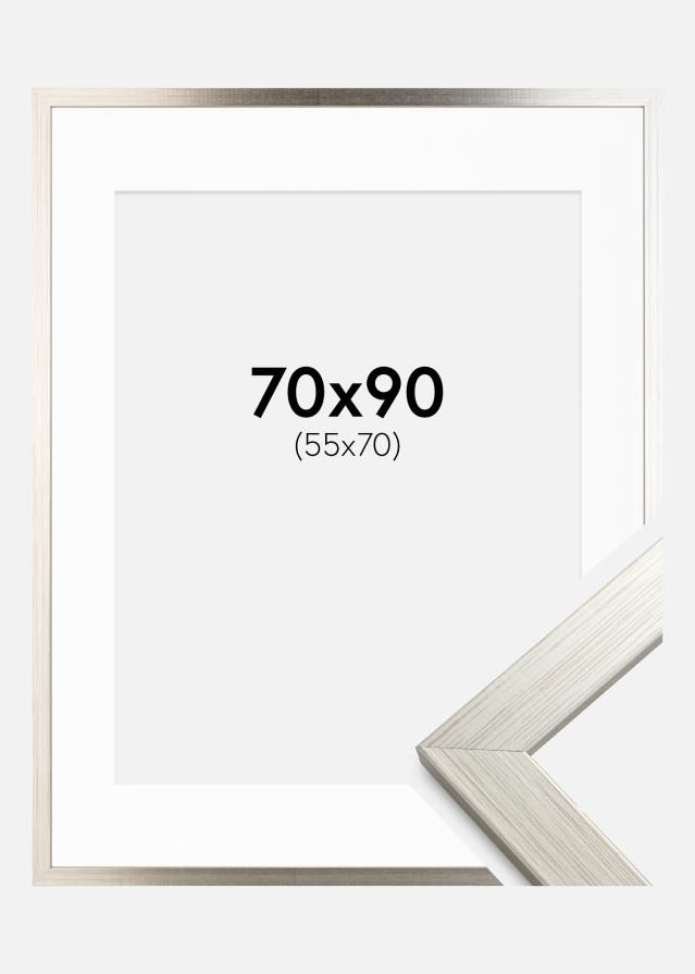 Keret Ezüst Wood 70x90 cm - Paszpartu Fehér 56x71 cm