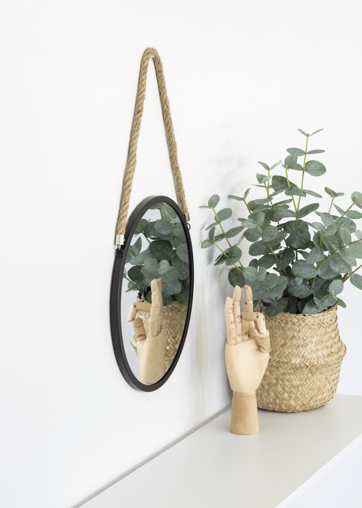 KAILA Kerek Tükör Rope - Fekete 30 cm Ø