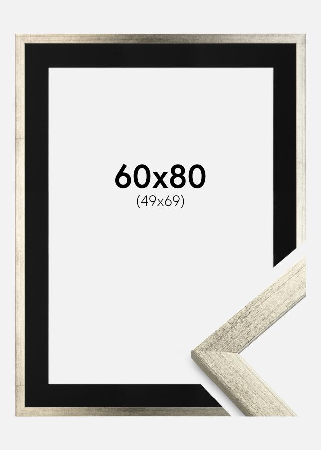 Keret Elegáns Ezüst 60x80 cm - Paszpartu Fekete 50x70 cm