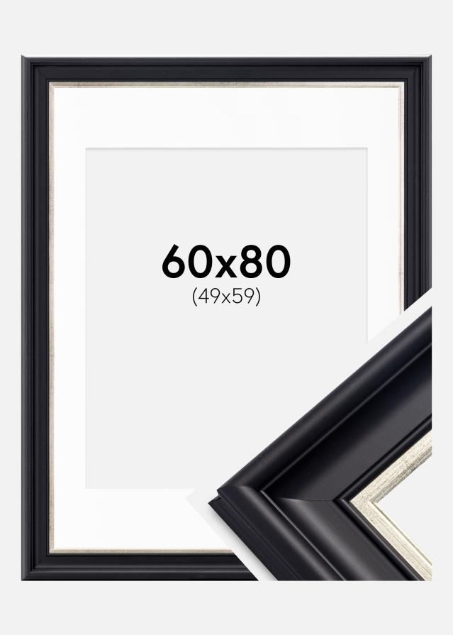Keret Dalarna Fekete-Ezüst 60x80 cm - Paszpartu Fehér 50x60 cm