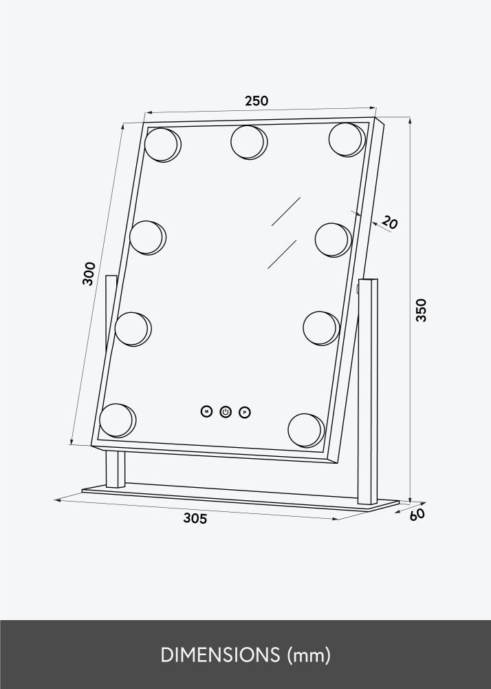 KAILA Sminktükör Hollywood 9 Fehér 25x30 cm