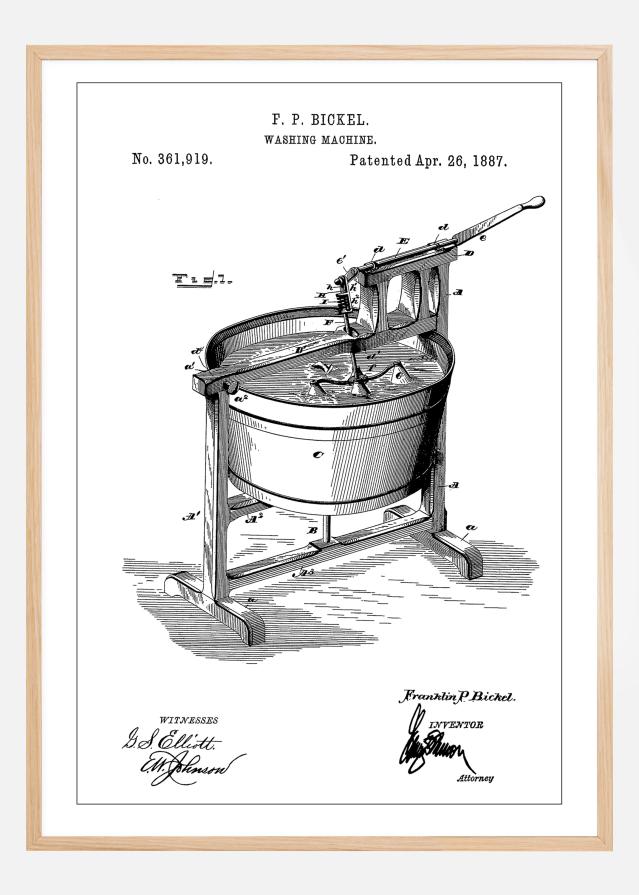 Patent Print - Washing Machine - White Poszter