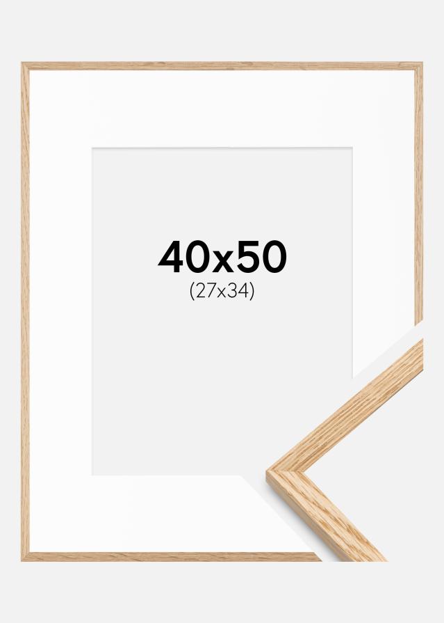 Keret Vékony Tölgy 40x50 cm - Paszpartu Fehér 28x35 cm