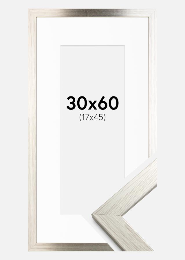 Keret Ezüst Wood 30x60 cm - Paszpartu Fehér 18x46 cm