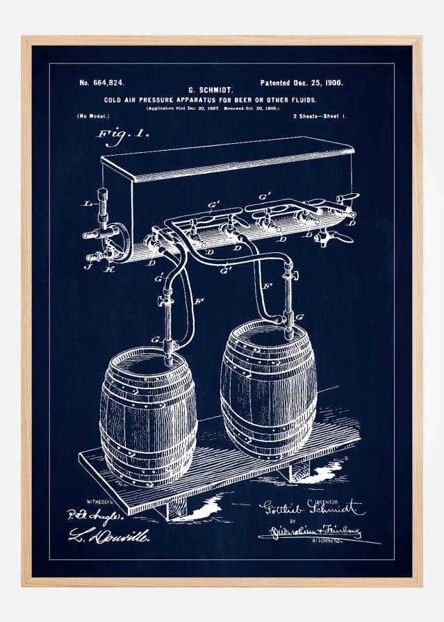 Patent Print - Beer Kegs - Blue Poszter