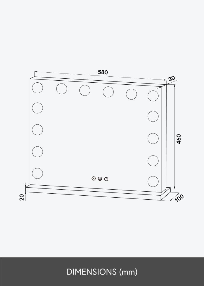 KAILA Sminktükör Base LED 14 Fekete 56x46 cm