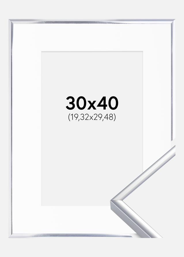 Keret Alumínium Csiszolt Ezüst 30x40 cm - Paszpartu Fehér 8x12 inches