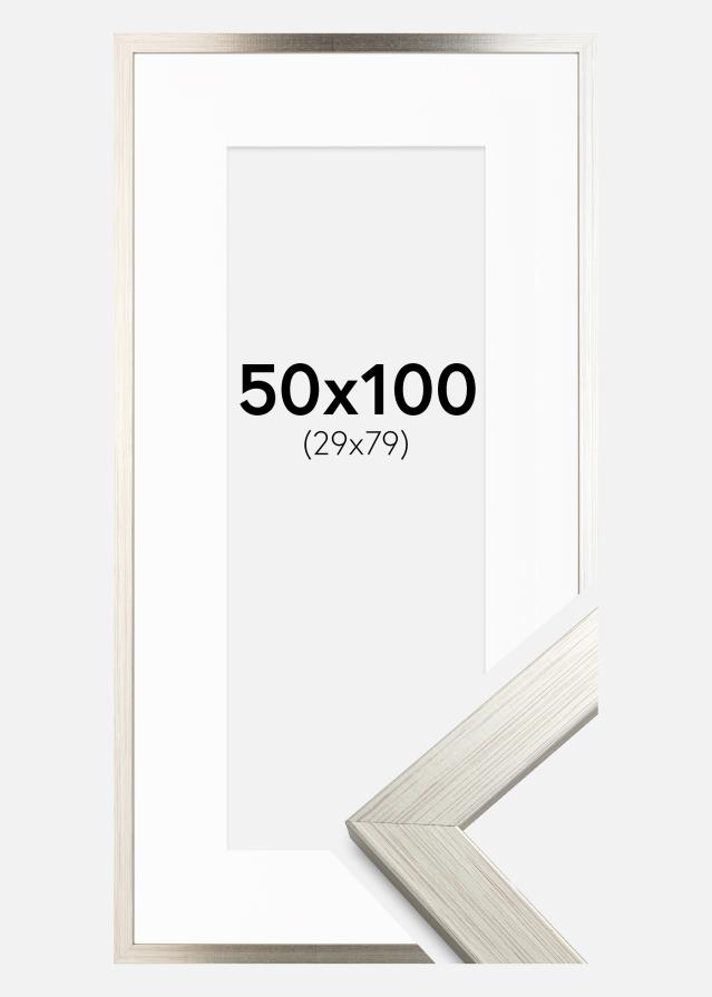 Keret Ezüst Wood 50x100 cm - Paszpartu Fehér 30x80 cm