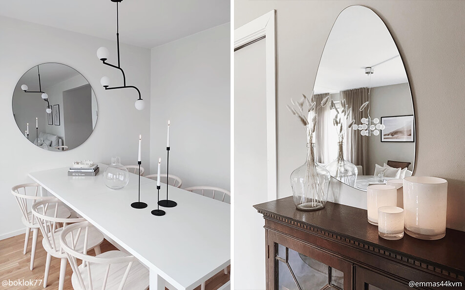 Kerek tükör étkezőben - tojásformájú tükör nappaliban