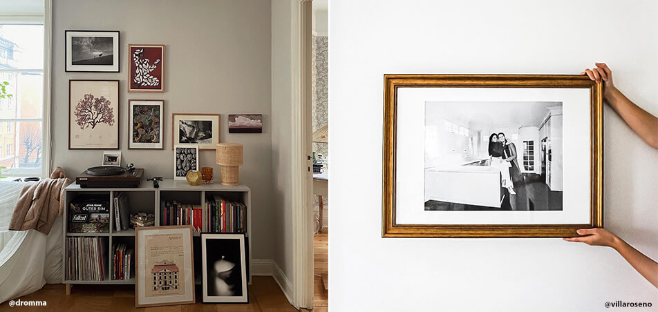 Különböző képkeretek a nappaliban