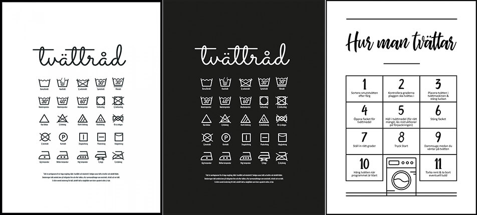 Mosókonyhai dekoráció / mosási tanácsokat tartalmazó poszterek